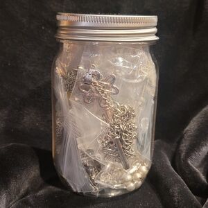 Mason Jar Decorative Storage with Silver-Tone Cross and Chain